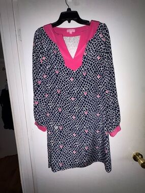 Lilly Pulitzer Navy and Pink Trim Navy Scallop Print Dress